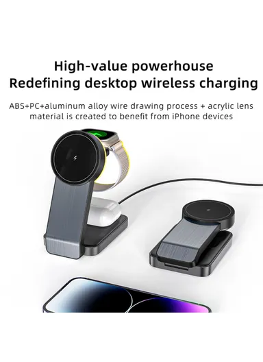 15W Magnetic Wireless Charger Stand Holder Charging Dock Station For Apple 12, 13 ,14, 15, iWatch &amp; AirPods - W79 
