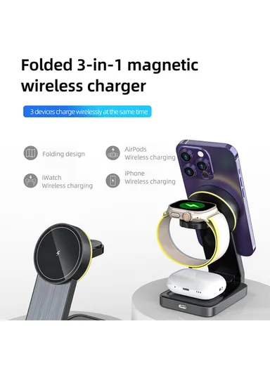 15W Magnetic Wireless Charger Stand Holder Charging Dock Station For Apple 12, 13 ,14, 15, iWatch &amp; AirPods - W79 