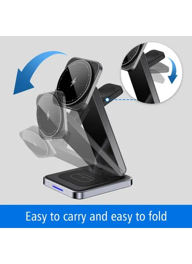 3-in-1 Foldable Charging Stand Phone Watch Earphone Zinc Alloy Magnetic Wireless Charger DH11 
