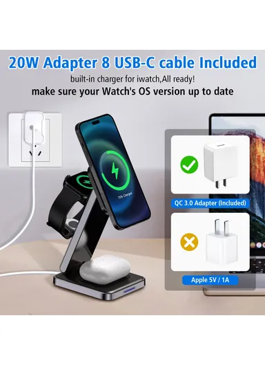 3-in-1 Foldable Charging Stand Phone Watch Earphone Zinc Alloy Magnetic Wireless Charger DH11 