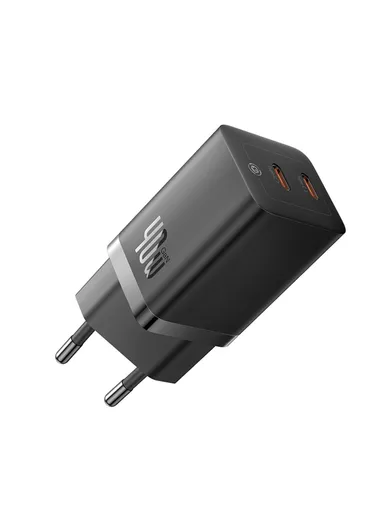 GaN5 Pro Fast Charger Dual Type-C Output 40W Fasting Charging Phone GaN Charger, EU Plug CCGAN40CE-M - Black