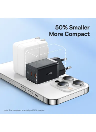 GaN5 Pro Fast Charger Dual Type-C Output 40W Fasting Charging Phone GaN Charger, EU Plug CCGAN40CE-M - Black