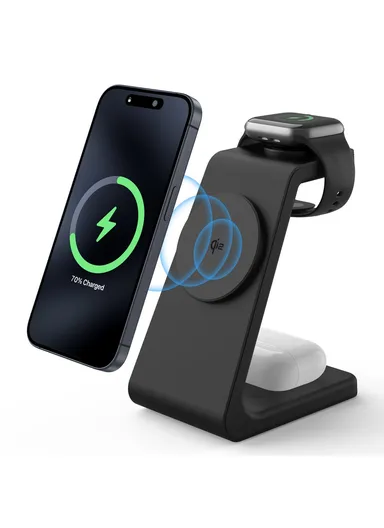 3-in-1 Magnetic Wireless Charger for iPhone Apple Watch AirPods Charging Dock M3 - Black