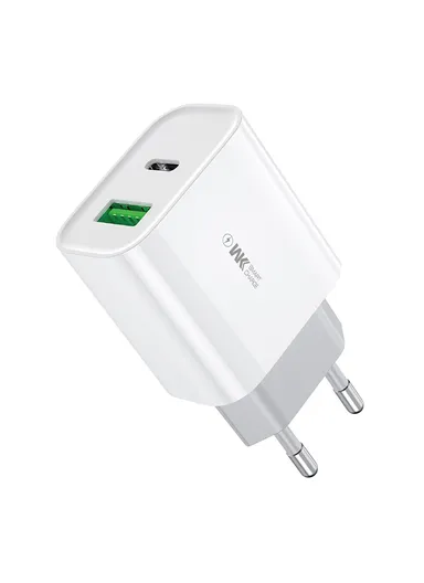 20W PD Fast Charging Wall Charger USB-A + Type-C Dual Ports Travel Power Adapter WP-U53 - EU Plug