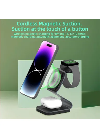 3 in 1 Magnetic Wireless Charger 15W Fast Charging Stand for Phone Earbuds Watch H302