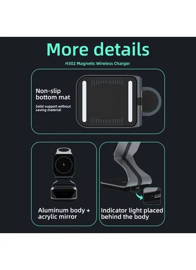 3 in 1 Magnetic Wireless Charger 15W Fast Charging Stand for Phone Earbuds Watch H302