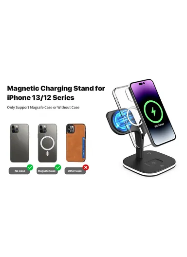 Magnetic Wireless Charger Foldable Charging Station Compatible with MagSafe for iPhone 16-12, Apple Watch &amp; AirPods YM-UD22 - Black