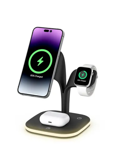 Magnetic Wireless Charger Foldable Charging Station Compatible with MagSafe for iPhone 16-12, Apple Watch &amp; AirPods YM-UD22 - Black