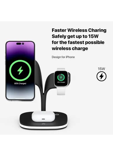 Magnetic Wireless Charger Foldable Charging Station Compatible with MagSafe for iPhone 16-12, Apple Watch &amp; AirPods YM-UD22 - Black