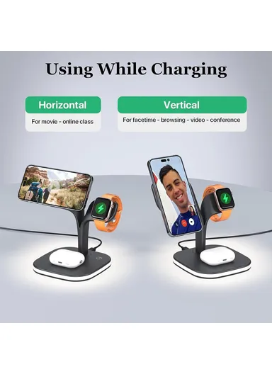 Magnetic Wireless Charger Foldable Charging Station Compatible with MagSafe for iPhone 16-12, Apple Watch &amp; AirPods YM-UD22 - Black