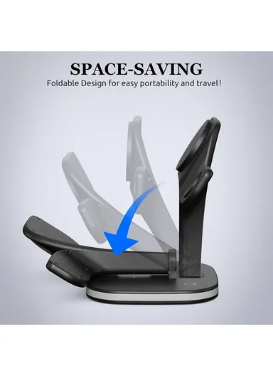 Magnetic Wireless Charger Foldable Charging Station Compatible with MagSafe for iPhone 16-12, Apple Watch &amp; AirPods YM-UD22 - Black