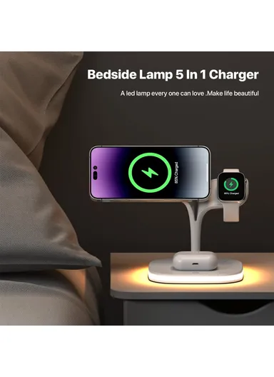 Magnetic Wireless Charger Foldable Charging Station Compatible with MagSafe for iPhone 16-12, Apple Watch &amp; AirPods YM-UD22 - White