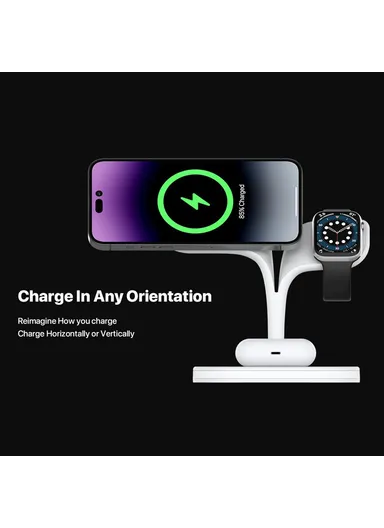 Magnetic Wireless Charger Foldable Charging Station Compatible with MagSafe for iPhone 16-12, Apple Watch &amp; AirPods YM-UD22 - White