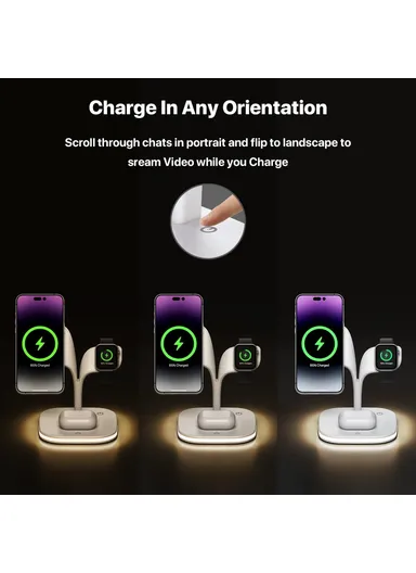 Magnetic Wireless Charger Foldable Charging Station Compatible with MagSafe for iPhone 16-12, Apple Watch &amp; AirPods YM-UD22 - White