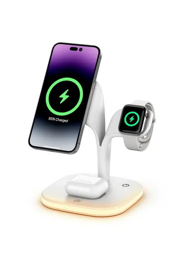 Magnetic Wireless Charger Foldable Charging Station Compatible with MagSafe for iPhone 16-12, Apple Watch &amp; AirPods YM-UD22 - White