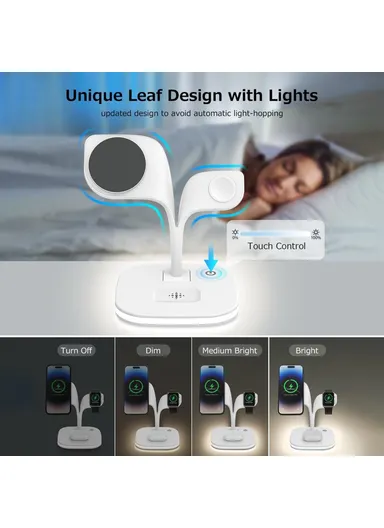 Magnetic Wireless Charger Foldable Charging Station Compatible with MagSafe for iPhone 16-12, Apple Watch &amp; AirPods YM-UD22 - White