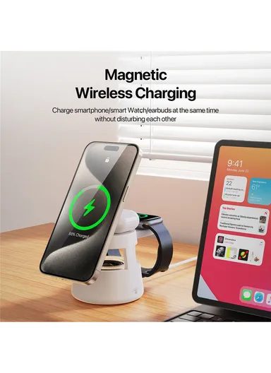 5-in-1 Magnetic Wireless Charger with Speaker Night Light for iPhone iWatch AirPods Charging Stand W23
