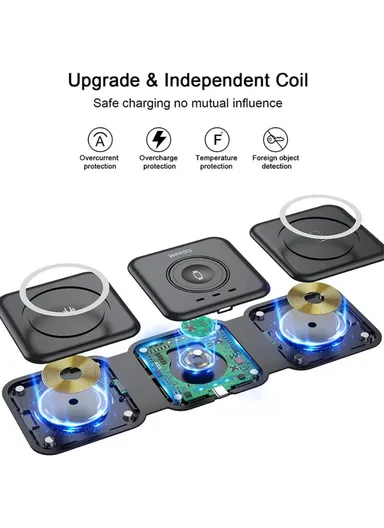 3-in-1 Magnetic Wireless Charger Folding Fast Charging Station for iPhone 13, 12 &amp; SE WC07 - EU Plug