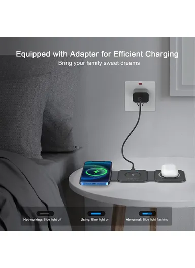 3-in-1 Magnetic Wireless Charger Folding Fast Charging Station for iPhone 13, 12 &amp; SE WC07 - EU Plug