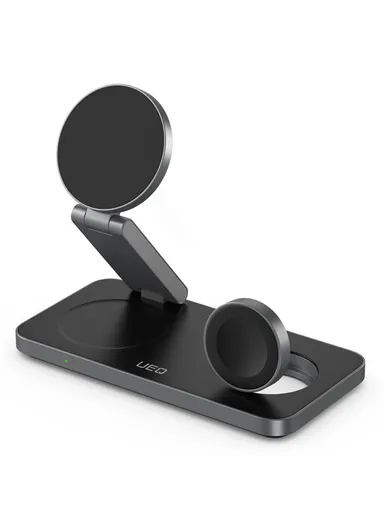 3-in-1 Wireless Charging Station Compatible with MagSafe Foldable Charger Stand for iPhone 15-12, Apple Watch &amp; Airpods T8 - Black
