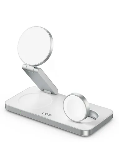 3-in-1 Wireless Charging Station Compatible with MagSafe Foldable Charger Stand for iPhone 15-12, Apple Watch &amp; Airpods T8 - White