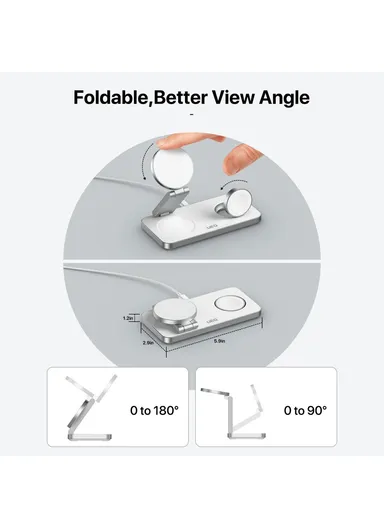 3-in-1 Wireless Charging Station Compatible with MagSafe Foldable Charger Stand for iPhone 15-12, Apple Watch &amp; Airpods T8 - White
