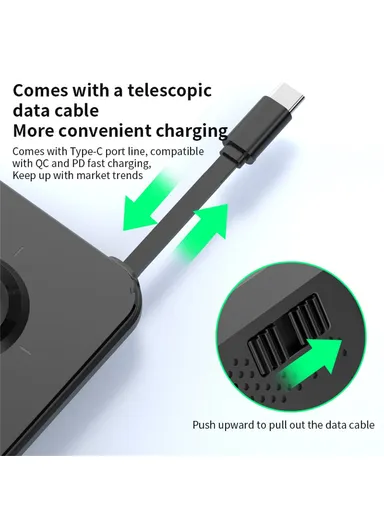 Foldable 3-in-1 Phone Stand Magnetic Wireless Charger With Built-In Type-C Cable 15W Fast Charging M2 - Black