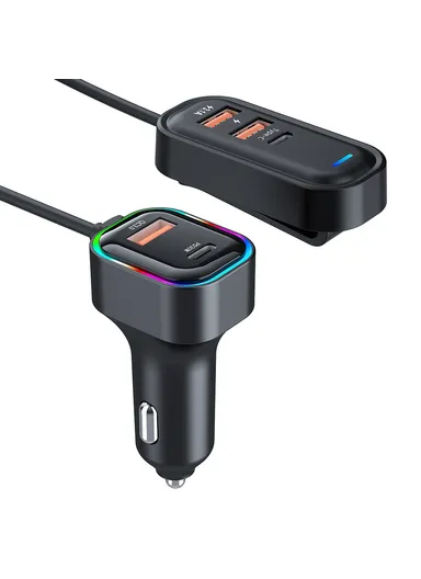 66W Extension Cord Design 5 Ports Charging Adapter 3 USB &amp; 2 Type-C Fast Charging Car Charger K5