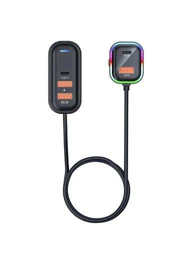 66W Extension Cord Design 5 Ports Charging Adapter 3 USB &amp; 2 Type-C Fast Charging Car Charger K5