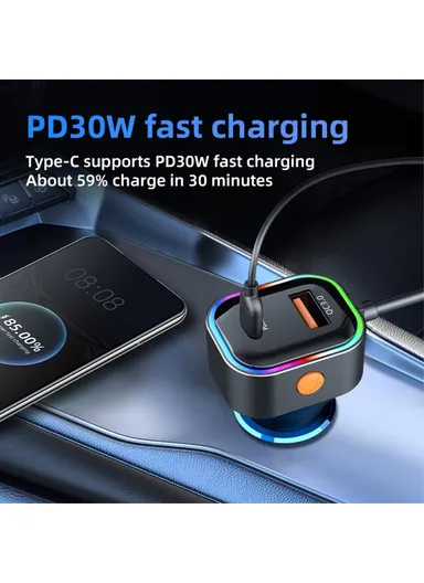 66W Extension Cord Design 5 Ports Charging Adapter 3 USB &amp; 2 Type-C Fast Charging Car Charger K5