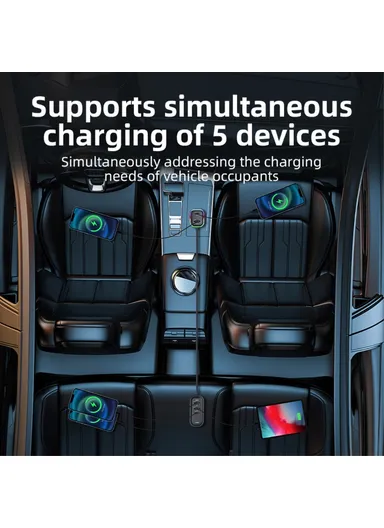 66W Extension Cord Design 5 Ports Charging Adapter 3 USB &amp; 2 Type-C Fast Charging Car Charger K5