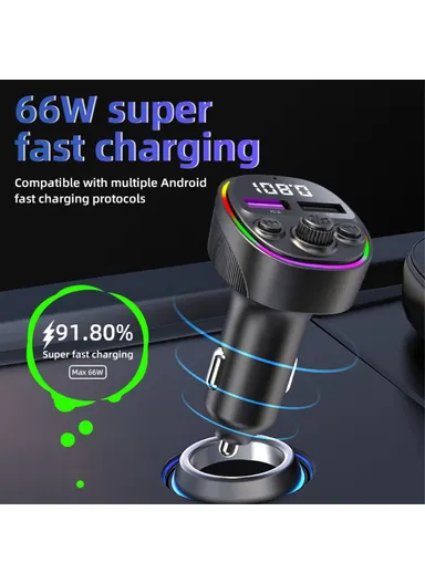 Dual USB 66W Super Fast Car Charger Digital Display Car Charger with MP3 Player Bluetooth-compatible FM Transmitter CS2 