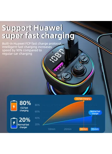 Dual USB 66W Super Fast Car Charger Digital Display Car Charger with MP3 Player Bluetooth-compatible FM Transmitter CS2 