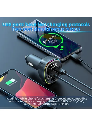 Dual USB 66W Super Fast Car Charger Digital Display Car Charger with MP3 Player Bluetooth-compatible FM Transmitter CS2 