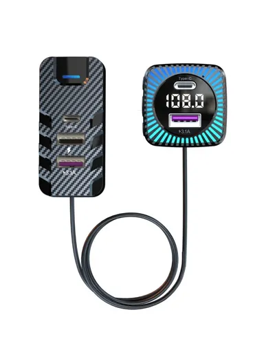 Multi-Port Rear Seat Extended Car Charger Super Fast Car Charger Support Bluetooth-compatible MP3 Play, FM Transmitter CS11