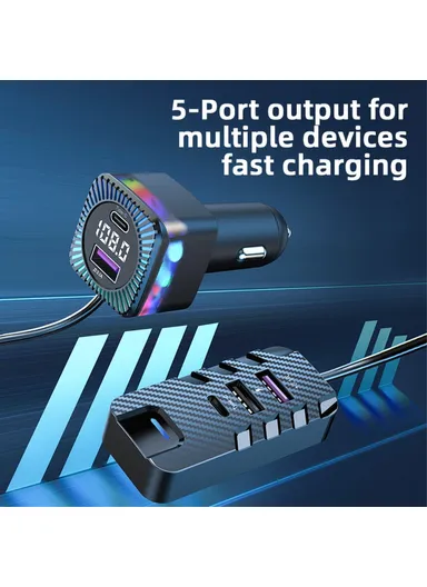Multi-Port Rear Seat Extended Car Charger Super Fast Car Charger Support Bluetooth-compatible MP3 Play, FM Transmitter CS11