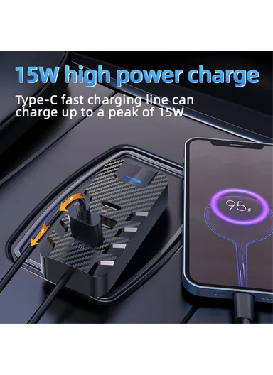 Multi-Port Rear Seat Extended Car Charger Super Fast Car Charger Support Bluetooth-compatible MP3 Play, FM Transmitter CS11