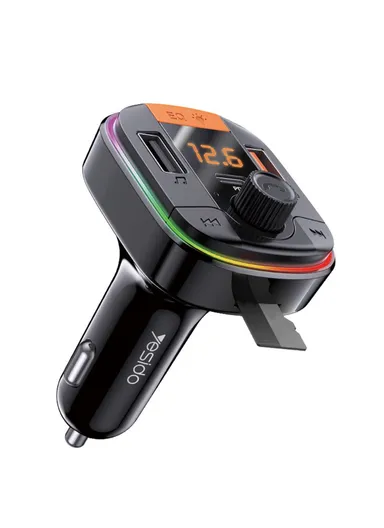 Bluetooth-compatible 5.0 Wireless FM Transmitter PD + QC 3.0 Dual USB Car Charger with Colorful Light Y45 