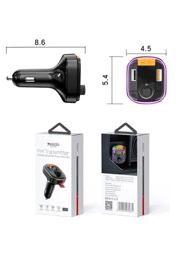 Bluetooth-compatible 5.0 Wireless FM Transmitter PD + QC 3.0 Dual USB Car Charger with Colorful Light Y45 