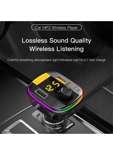 Bluetooth-compatible 5.0 Wireless FM Transmitter PD + QC 3.0 Dual USB Car Charger with Colorful Light Y45 
