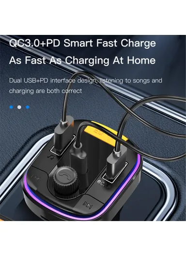 Bluetooth-compatible 5.0 Wireless FM Transmitter PD + QC 3.0 Dual USB Car Charger with Colorful Light Y45 