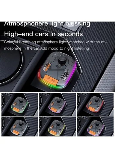 Bluetooth-compatible 5.0 Wireless FM Transmitter PD + QC 3.0 Dual USB Car Charger with Colorful Light Y45 