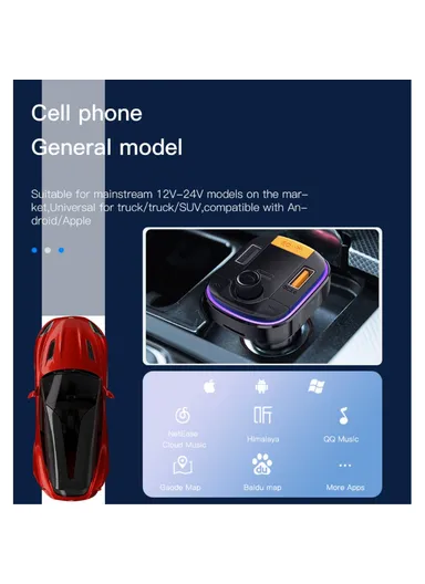 Bluetooth-compatible 5.0 Wireless FM Transmitter PD + QC 3.0 Dual USB Car Charger with Colorful Light Y45 