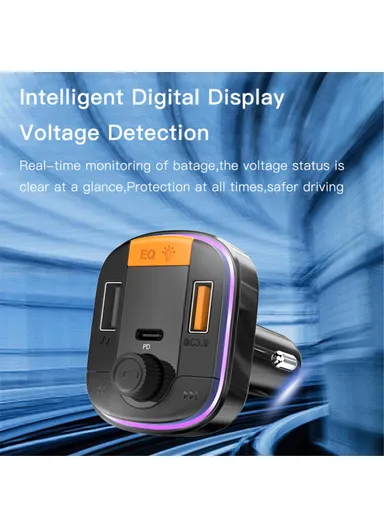 Bluetooth-compatible 5.0 Wireless FM Transmitter PD + QC 3.0 Dual USB Car Charger with Colorful Light Y45 