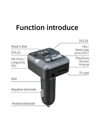 Multifunctional Car Charger FM Transmitter Bluetooth-compatible Player Adapter with Remote Control C66