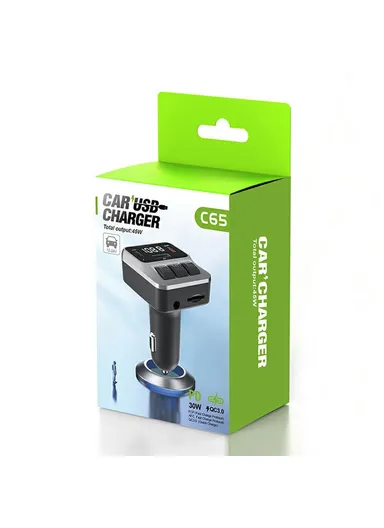 Car Bluetooth-compatible FM Transmitter with Dual Type-C Port PD 30W Fast Charging Adapter C65 
