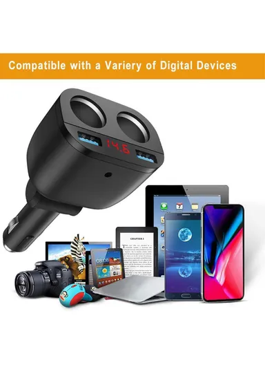 Dual USB QC3.0 Fast Car Charger Digital Display 2-Socket Cigarette Lighter Adapter TR-22Q