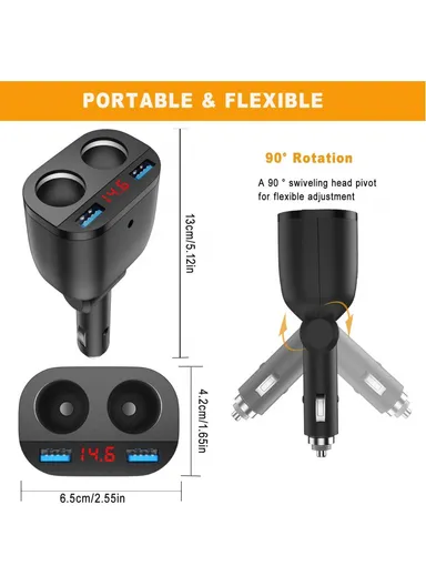 Dual USB QC3.0 Fast Car Charger Digital Display 2-Socket Cigarette Lighter Adapter TR-22Q