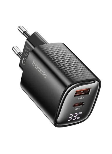 33W Fast Charging Digital Display Wall Charger USB A + Type C GaN Power Adapter TCT33-22EU