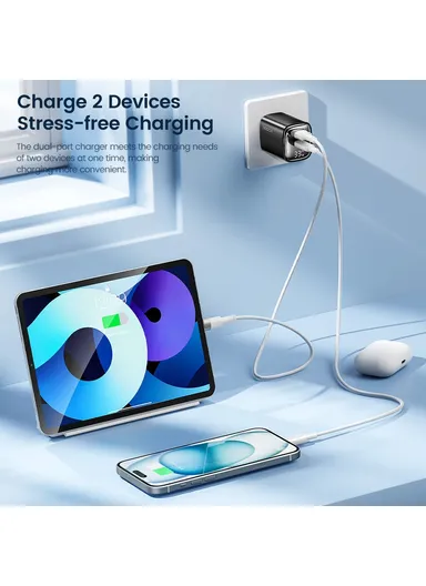 33W Fast Charging Digital Display Wall Charger USB A + Type C GaN Power Adapter TCT33-22EU